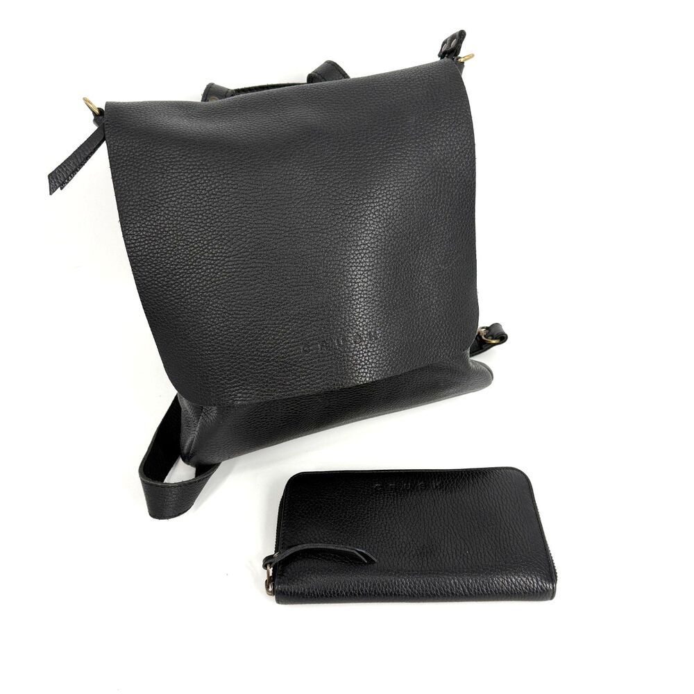 Crush Leather Goods Backpack Lea Purse Wallet Set Black Quiet Luxury Travel